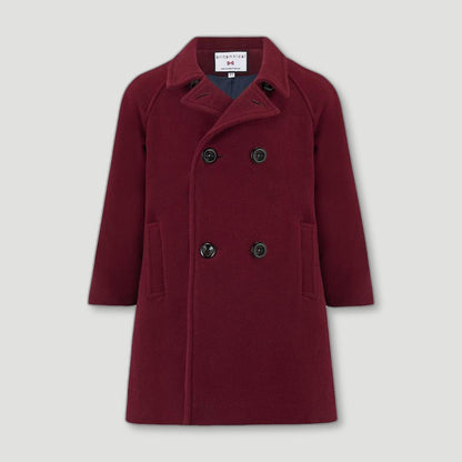Front view of Burgundy Clerkenwell Girls Bridge Coat from Brittanical London - British Made Children's Coats