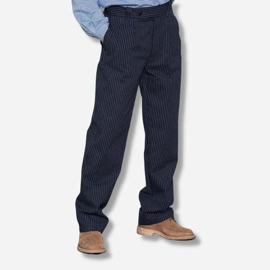 Chalk Pinstripe Cotton Work Trousers