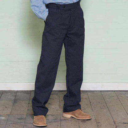 Chalk Pinstripe Cotton Work Trousers