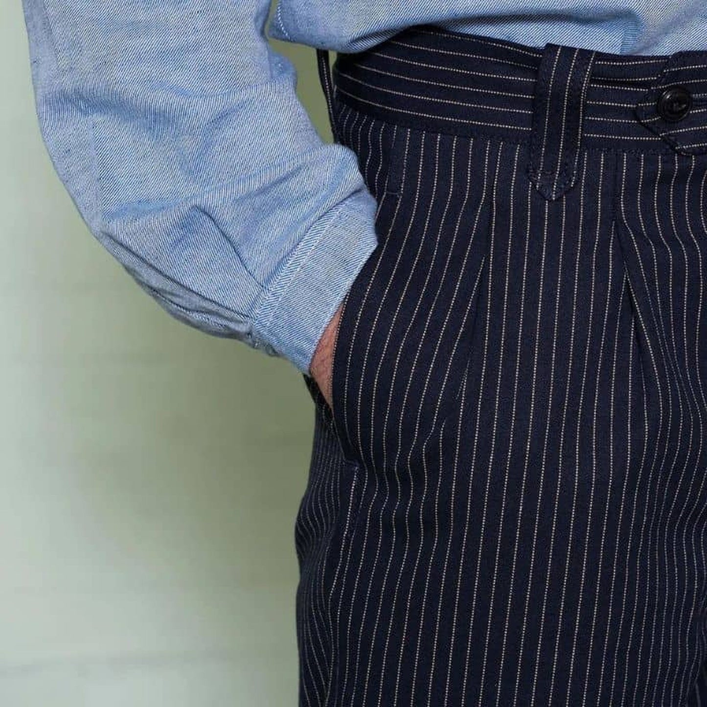 Chalk Pinstripe Cotton Work Trousers