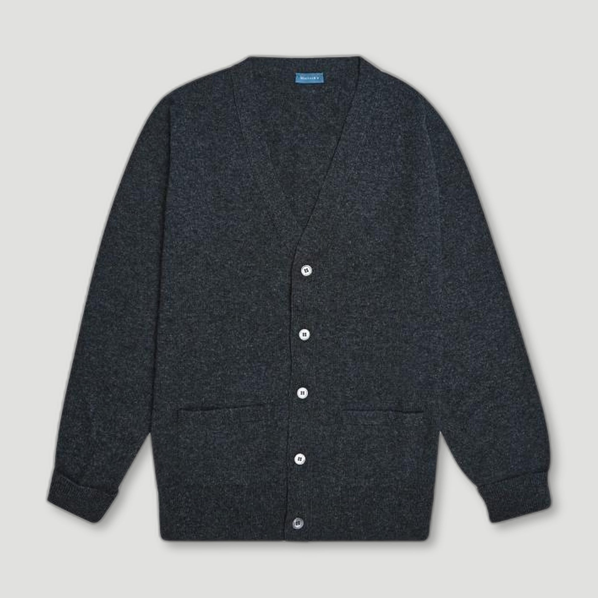 Charcoal Stewart Fine Lambswool Cardigan from Malloch's - British Made Wool Jumpers
