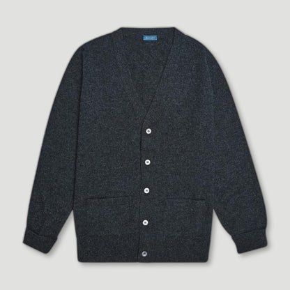 Charcoal Stewart Fine Lambswool Cardigan from Malloch's - British Made Wool Jumpers