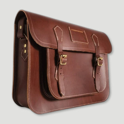 Side view of Chestnut Brown Leather Satchel from Garstin 1871 - British Made Leather Accessories