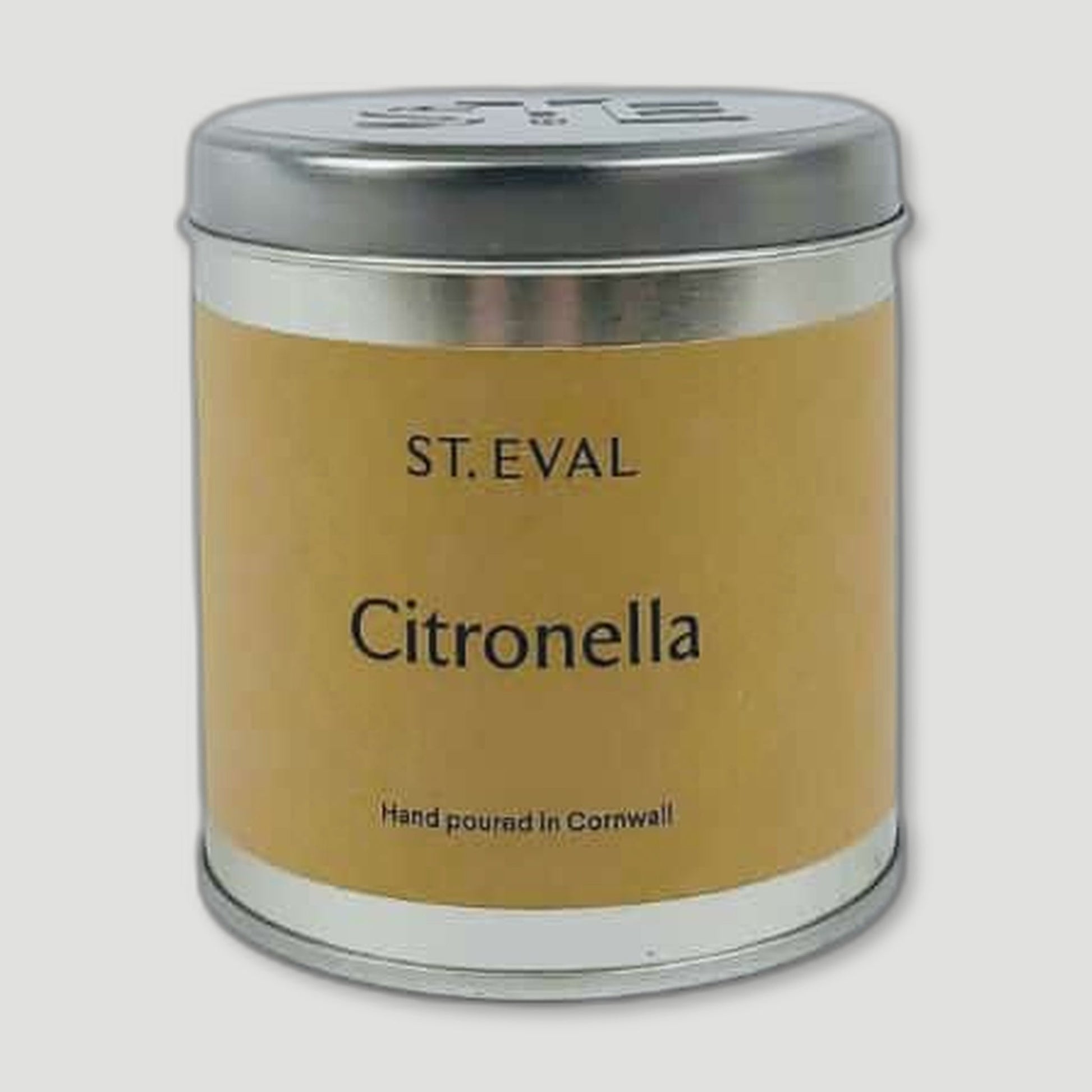 Front view of Citronella Tin Candle from St Eval Candles - British Made Candles