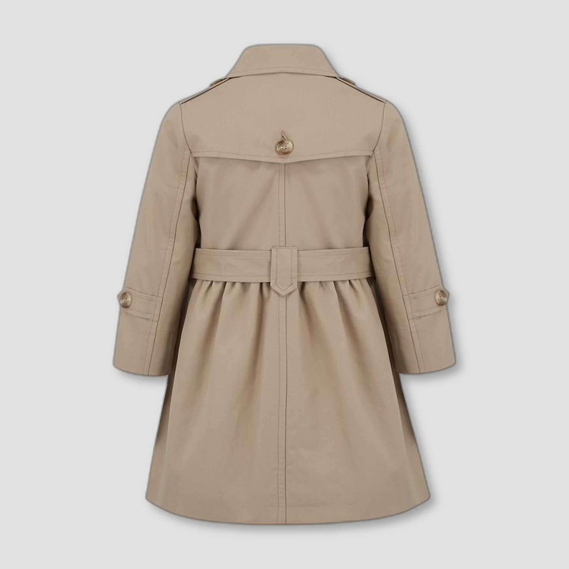 Back view of Classic Beige Bayswater Girls Trench Coat from Brittanical London - British Made Children's Coats