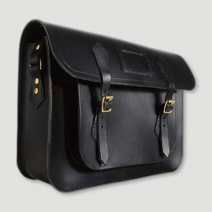 Side view of Ebony Black Leather Satchel from Garstin 1871 - British Made Leather Accessories