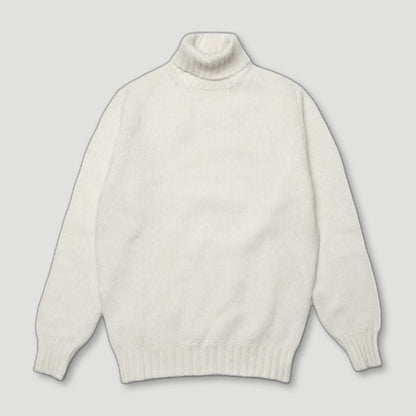 Ecru Newman Lambswool Roll Neck Jumper from Malloch's - British Made Wool Jumpers
