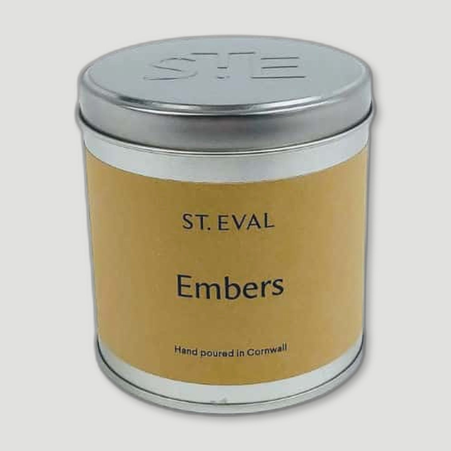 Front view of Embers Tin Candle from St Eval Candles - British Made Candles