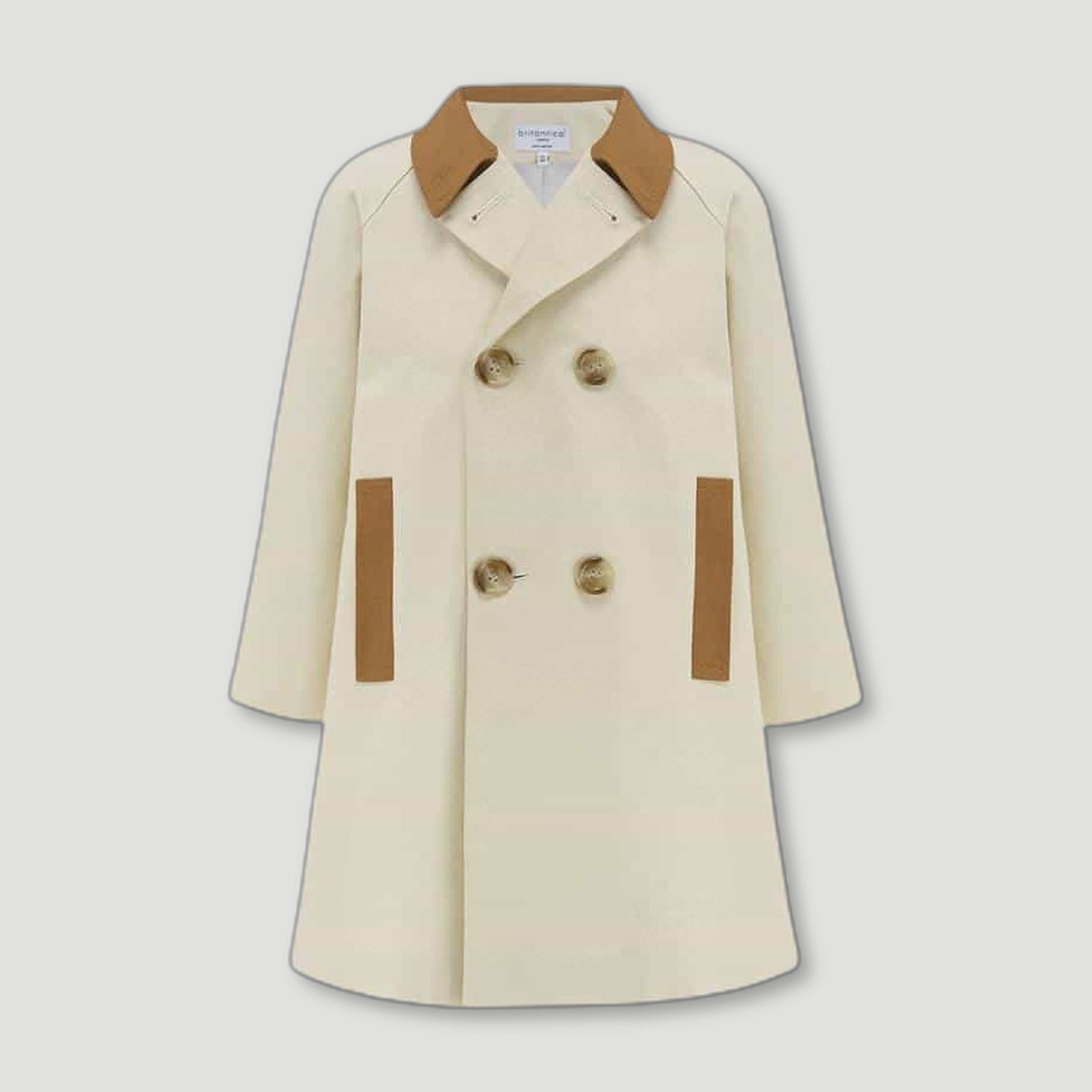 Front view of Fulham Boys Bridge Coat Cinnamon from Brittanical London - British Made Children's Coats