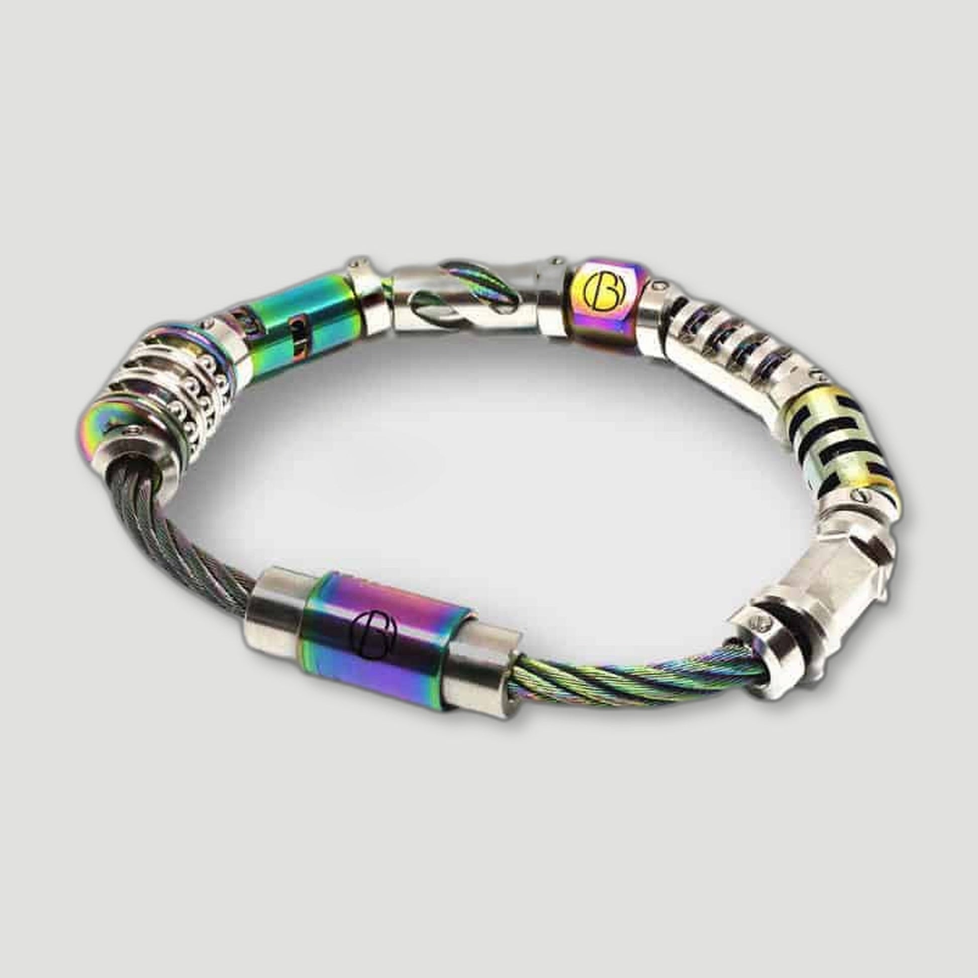 Fully Loaded Chromatic CABLE Stainless Steel Bracelet from Bailey of Sheffield - British Made Men'S Jewellery
