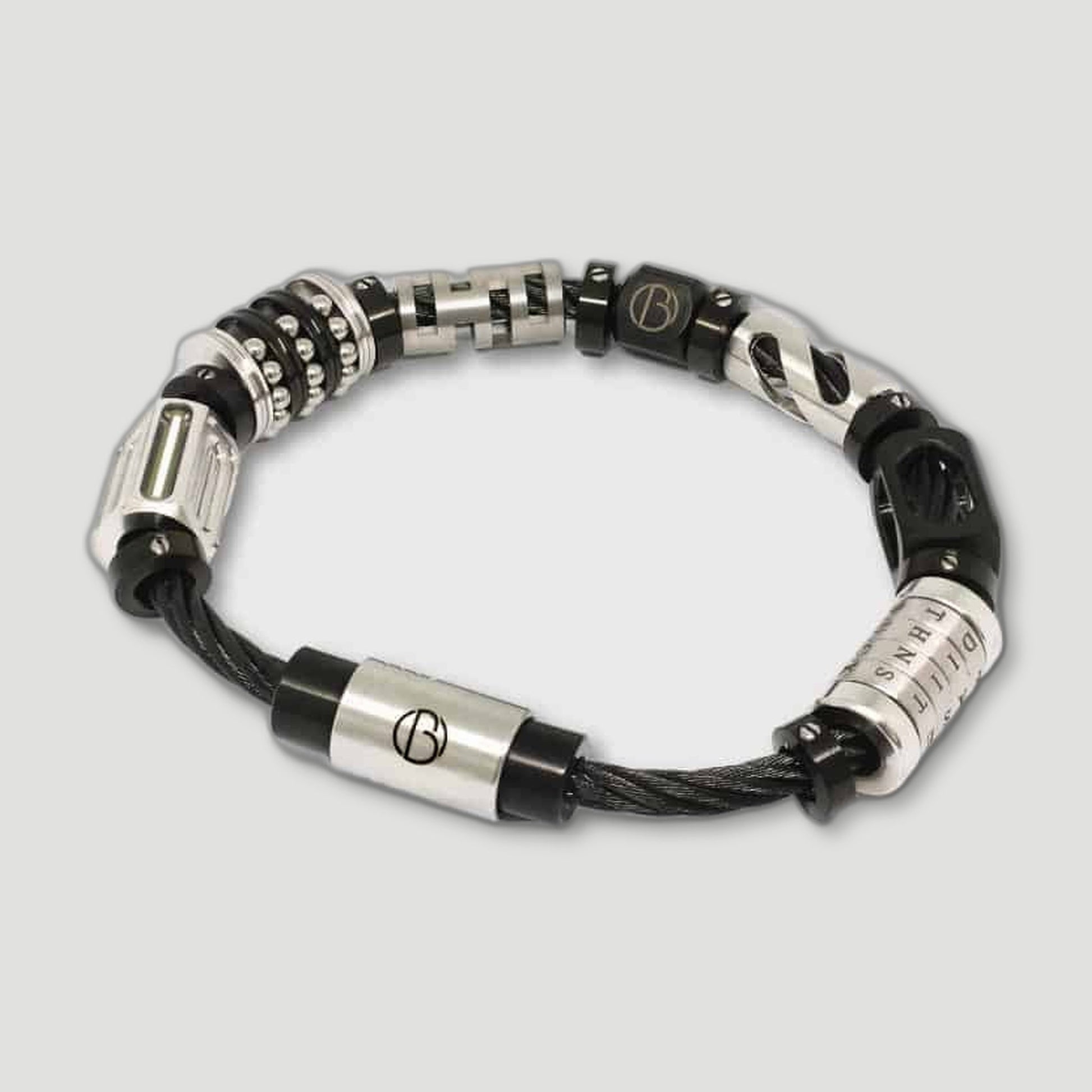Fully Loaded Midnight CABLE Stainless Steel Bracelet V2 from Bailey of Sheffield - British Made Men'S Jewellery