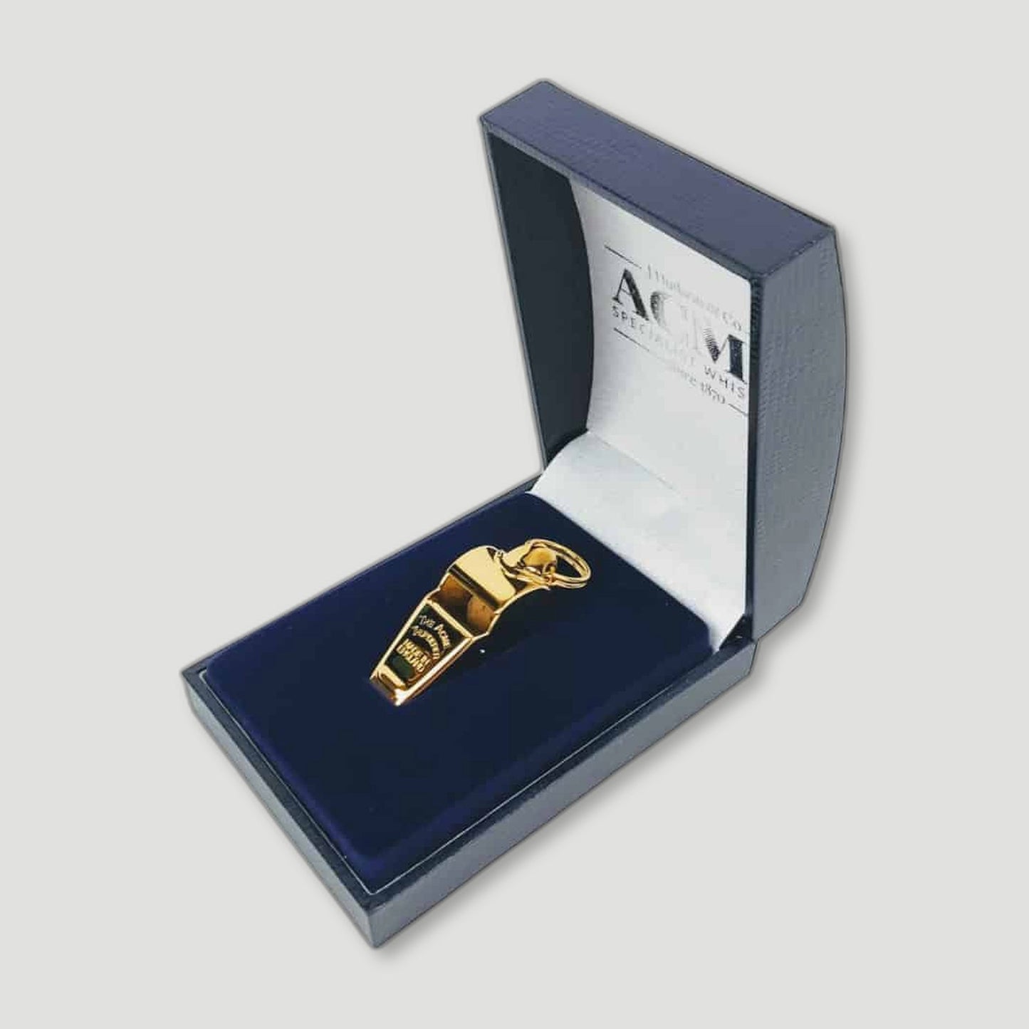 Side view of Gold Plated Thunderer Whistle from ACME Whistles - British Made Whistles