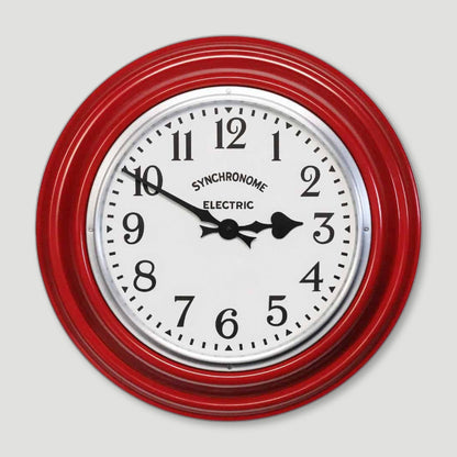 Front view of GPO Red Factory Clock Arabic Numerals from Synchronome Clocks - British Made Wall Clocks