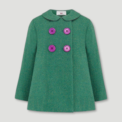 Front view of Green Fitzrovia Girls Pea Coat from Brittanical London - British Made Children's Coats
