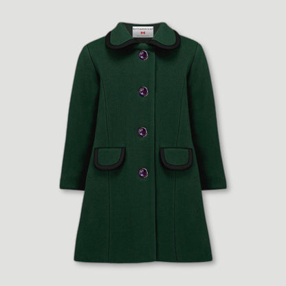 Front view of Green Kensington Girls Coat from Brittanical London - British Made Children's Coats