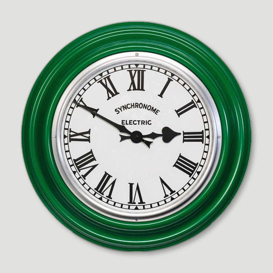 Front view of Handforth Green Factory Clock Roman Numerals from Synchronome Clocks - British Made Wall Clocks