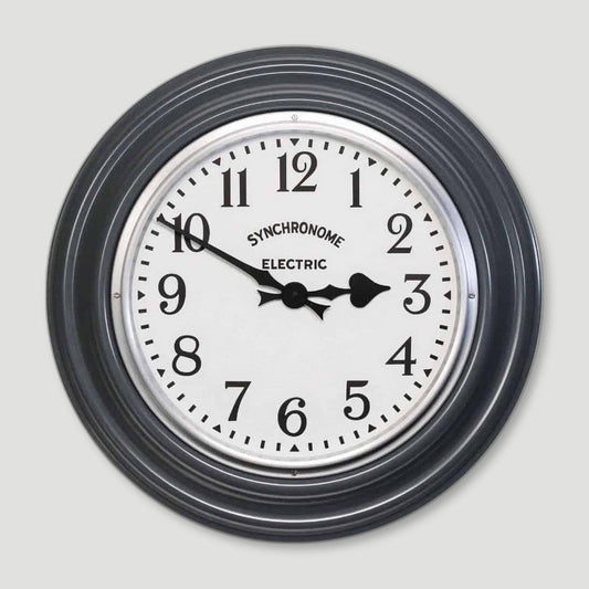 Front view of Hooton Grey Factory Clock Arabic Numerals from Synchronome Clocks - British Made Wall Clocks