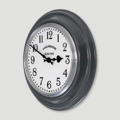 Side view of Hooton Grey Factory Clock Arabic Numerals from Synchronome Clocks - British Made Wall Clocks