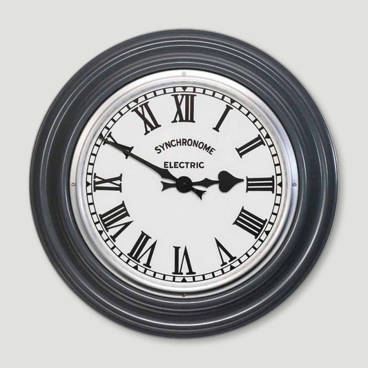 Front view of Hooton Grey Factory Clock Roman Numerals from Synchronome Clocks - British Made Wall Clocks