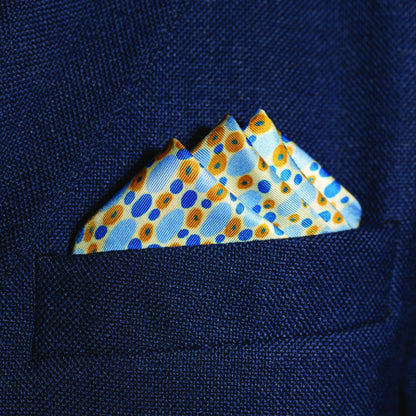 Infinity Silk Pocket Square - Blue, Gold & White