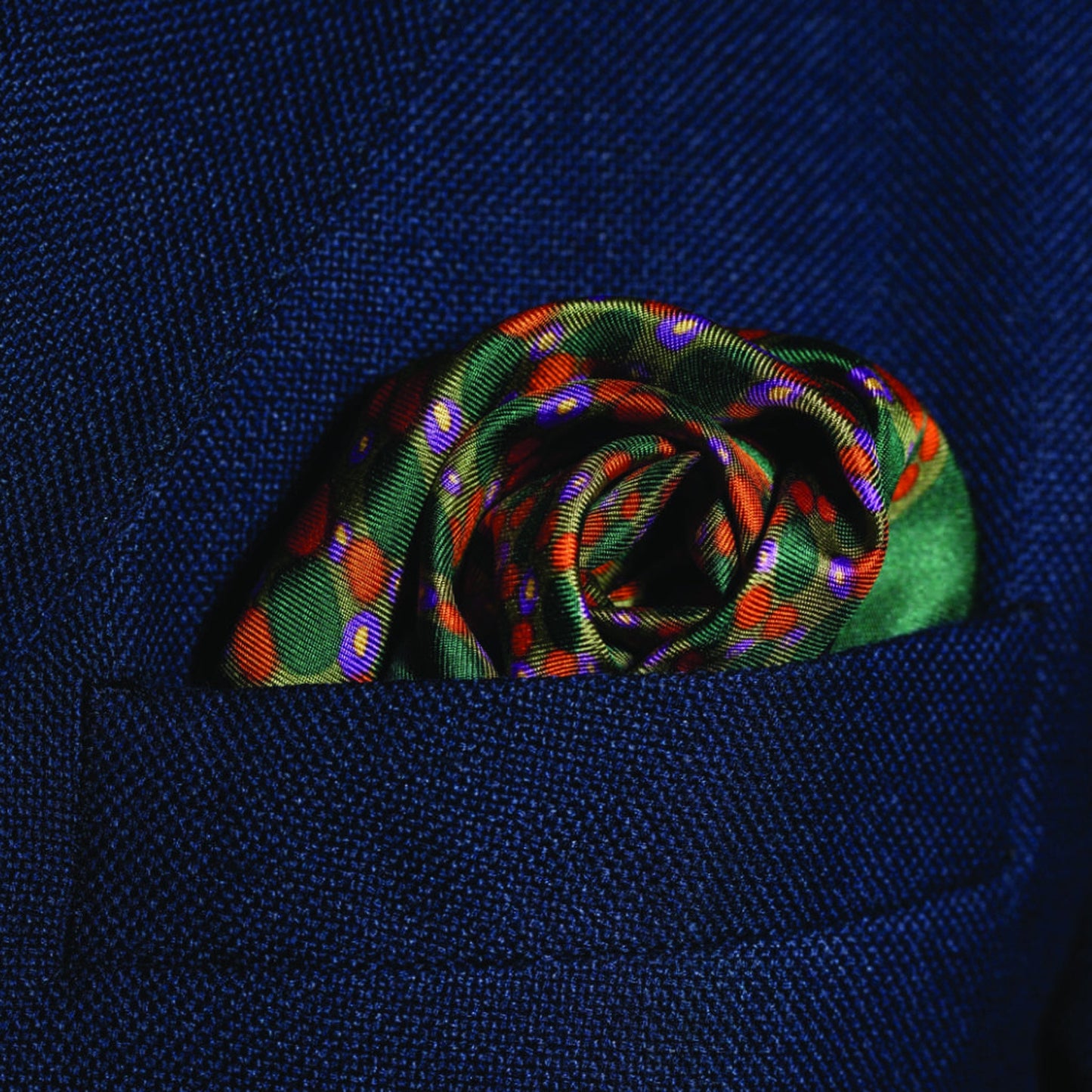 Infinity Silk Pocket Square - Green, Orange & Purple