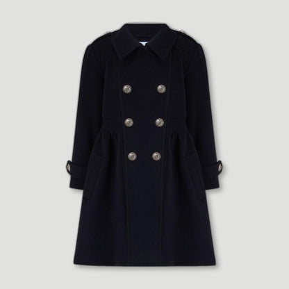 Front view of Ink Blue Westminster Cashmere Girls Dress Coat from Brittanical London - British Made Children's Coats