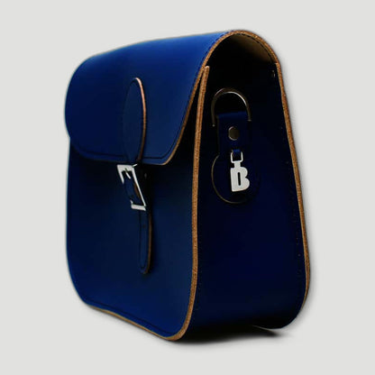 Side view of Insignia Blue Full Pint Satchel from Brit Stitch - British Made Leather Satchels