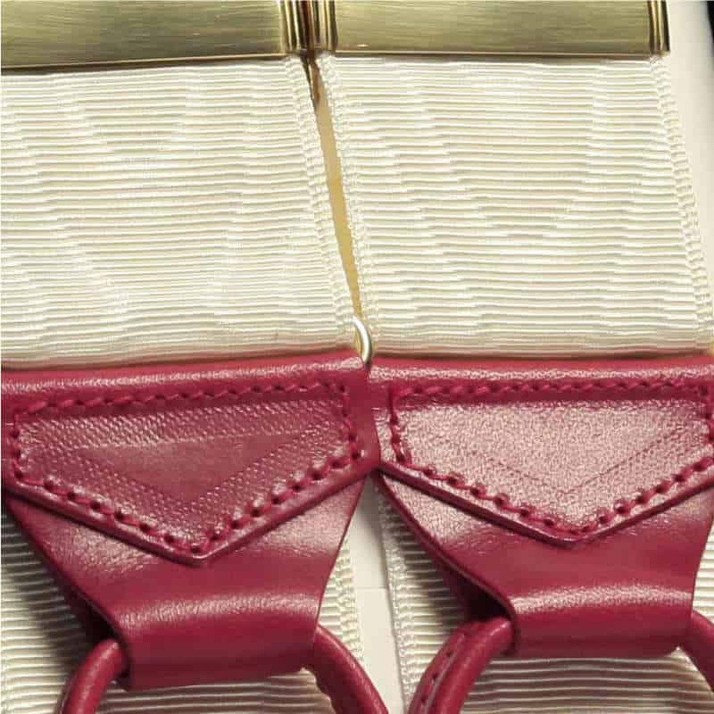 Ivory Moire Braces with Red Leather