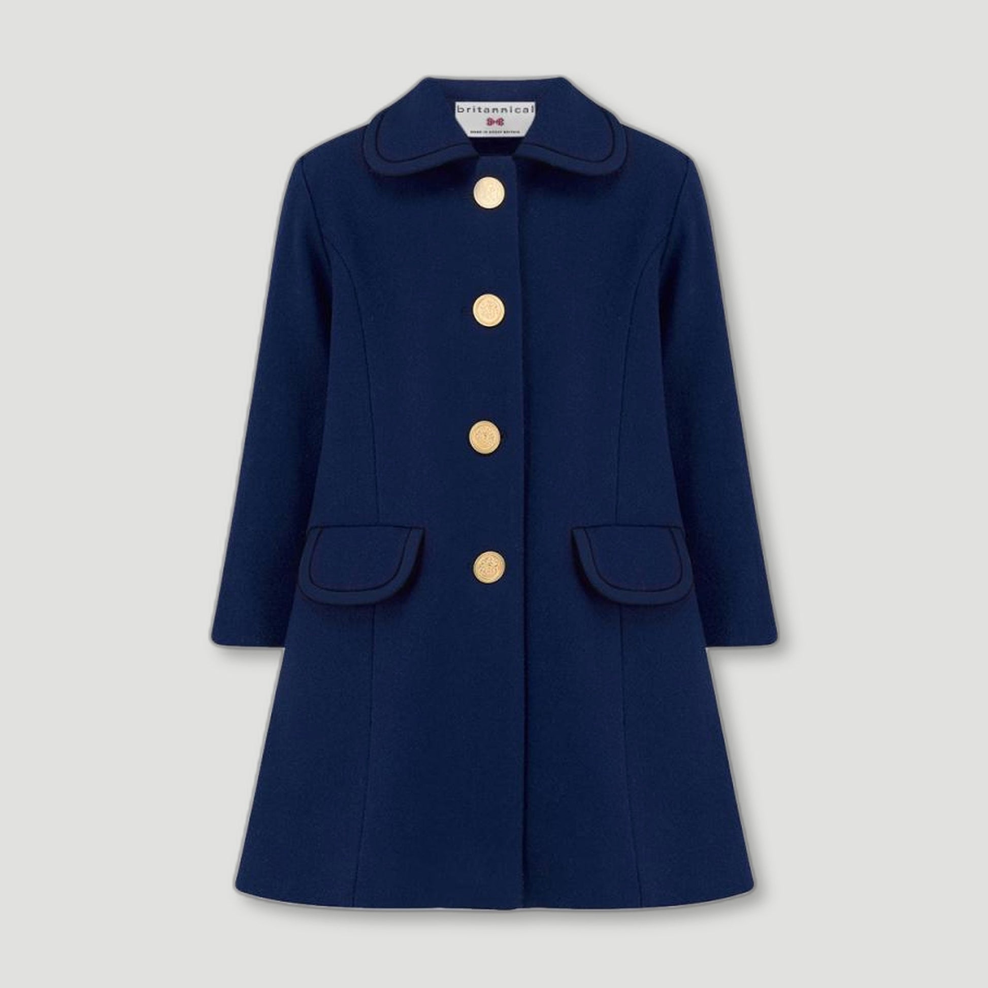 Front view of Kensington Girls Coat - Special Edition - Starry Night Navy Blue from Brittanical London - British Made Children's Coats