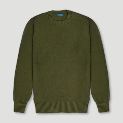 Khaki Green Gullane Cotton Crew Neck from Malloch's - British Made Wool Jumpers