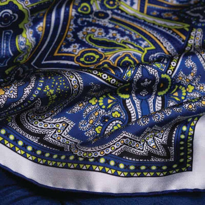 Labyrinth Silk Pocket Square - Blue, White & Lime Green