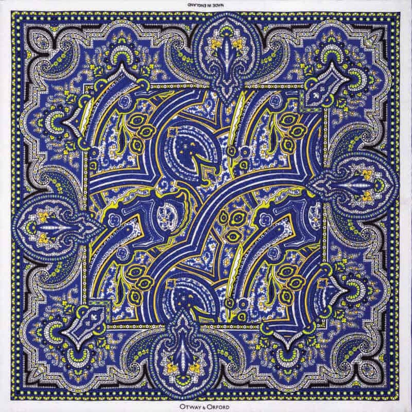 Labyrinth Silk Pocket Square - Blue, White & Lime Green