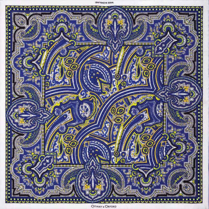 Labyrinth Silk Pocket Square - Blue, White & Lime Green