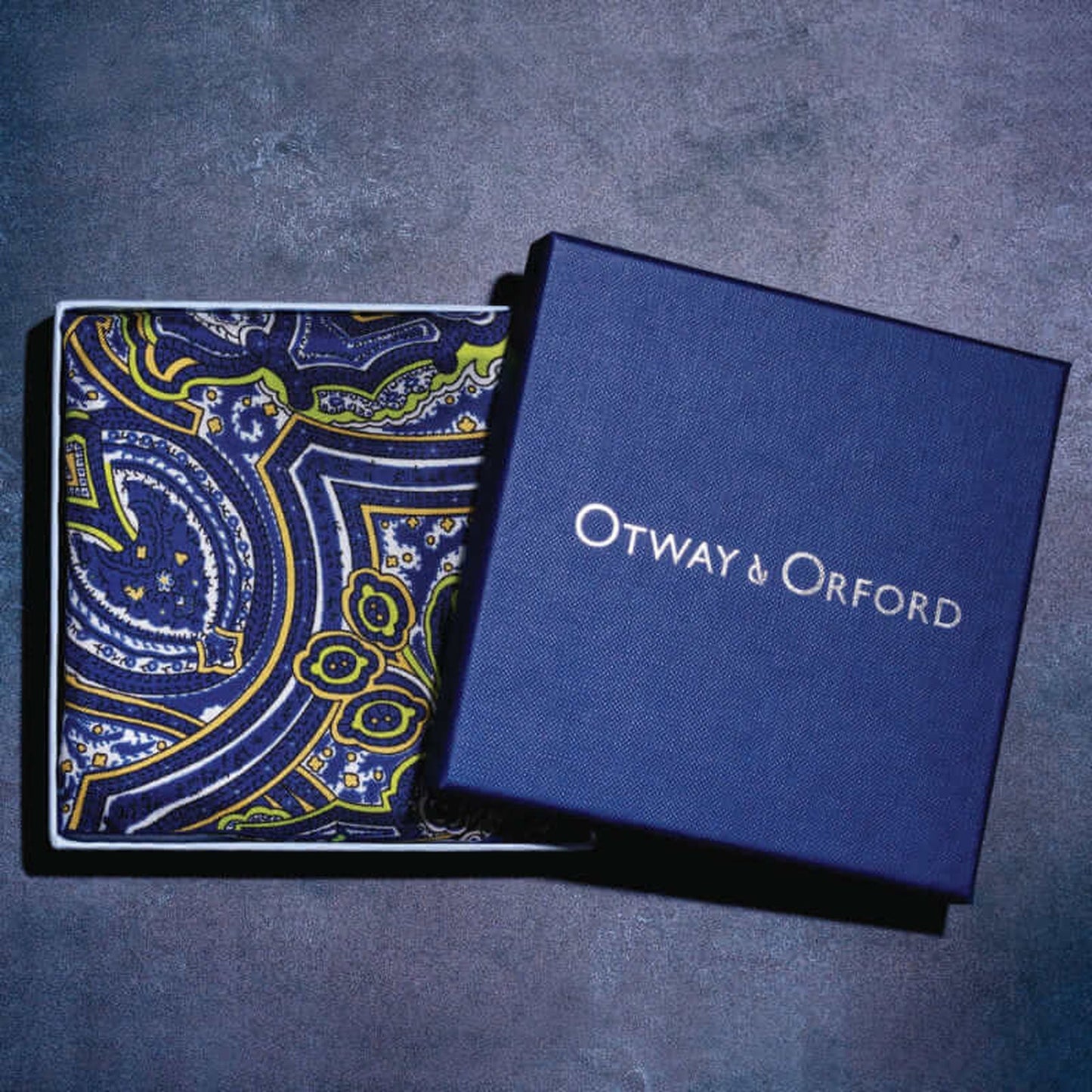 Labyrinth Silk Pocket Square - Blue, White & Lime Green