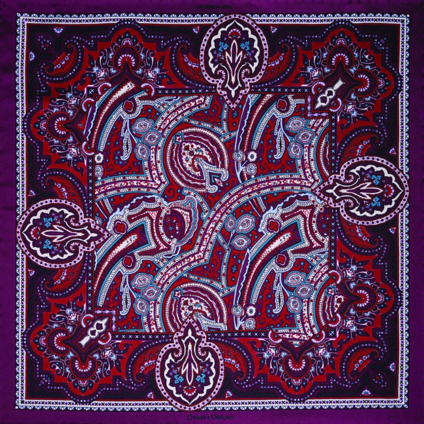 Labyrinth Silk Pocket Square - Burgundy, Red, Blue & Cream