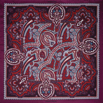 Labyrinth Silk Pocket Square - Burgundy, Red, Blue & Cream