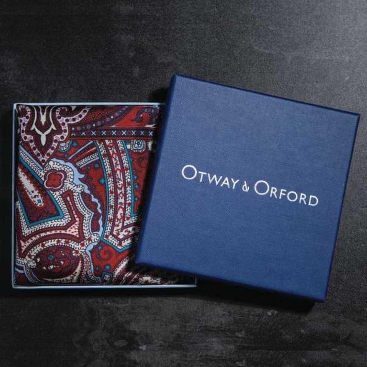 Labyrinth Silk Pocket Square - Burgundy, Red, Blue & Cream