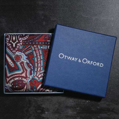 Labyrinth Silk Pocket Square - Burgundy, Red, Blue & Cream