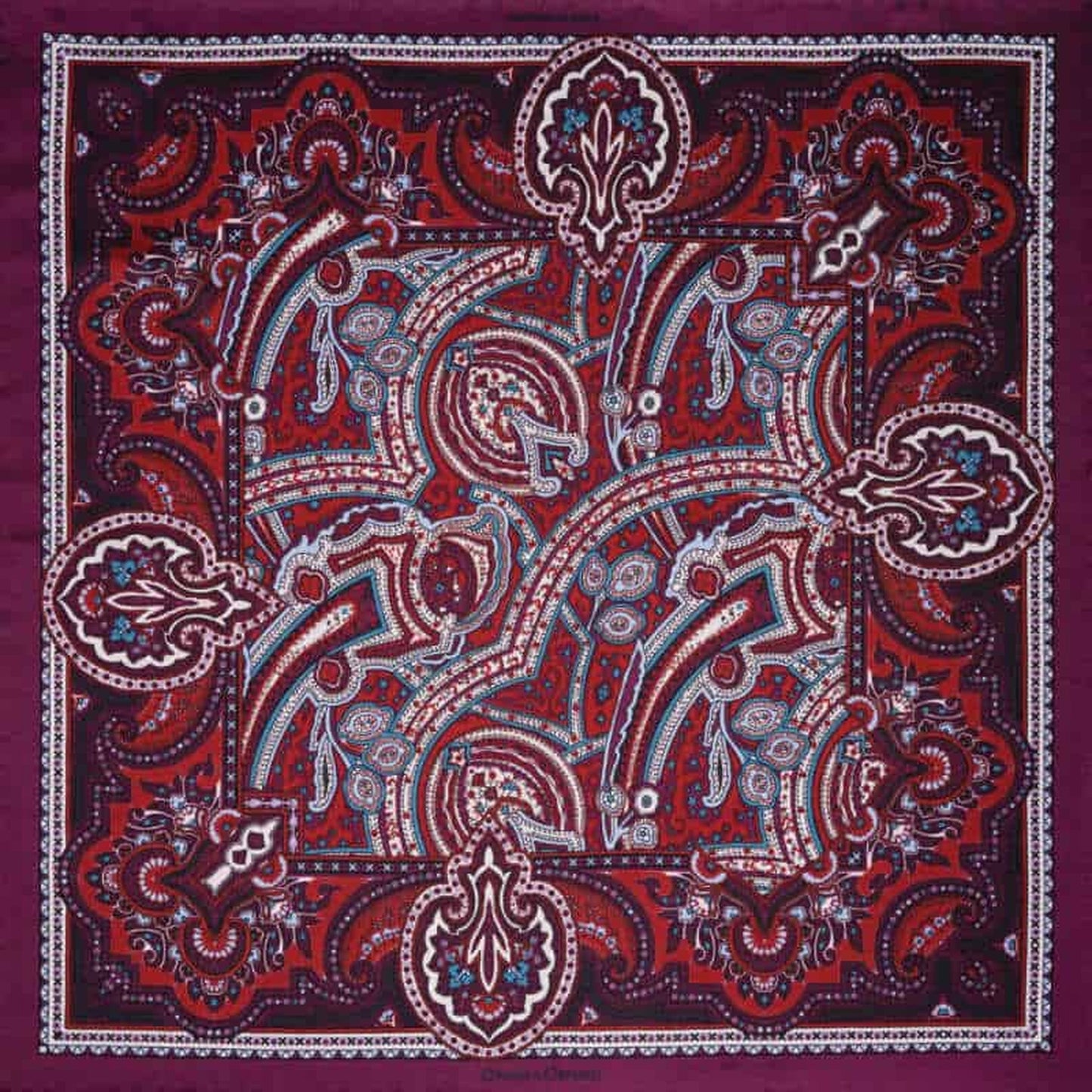 Labyrinth Silk Pocket Square - Burgundy, Red, Blue & Cream