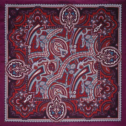Labyrinth Silk Pocket Square - Burgundy, Red, Blue & Cream