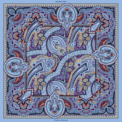 Labyrinth Silk Pocket Square - Pale Blue, Burgundy & Gold