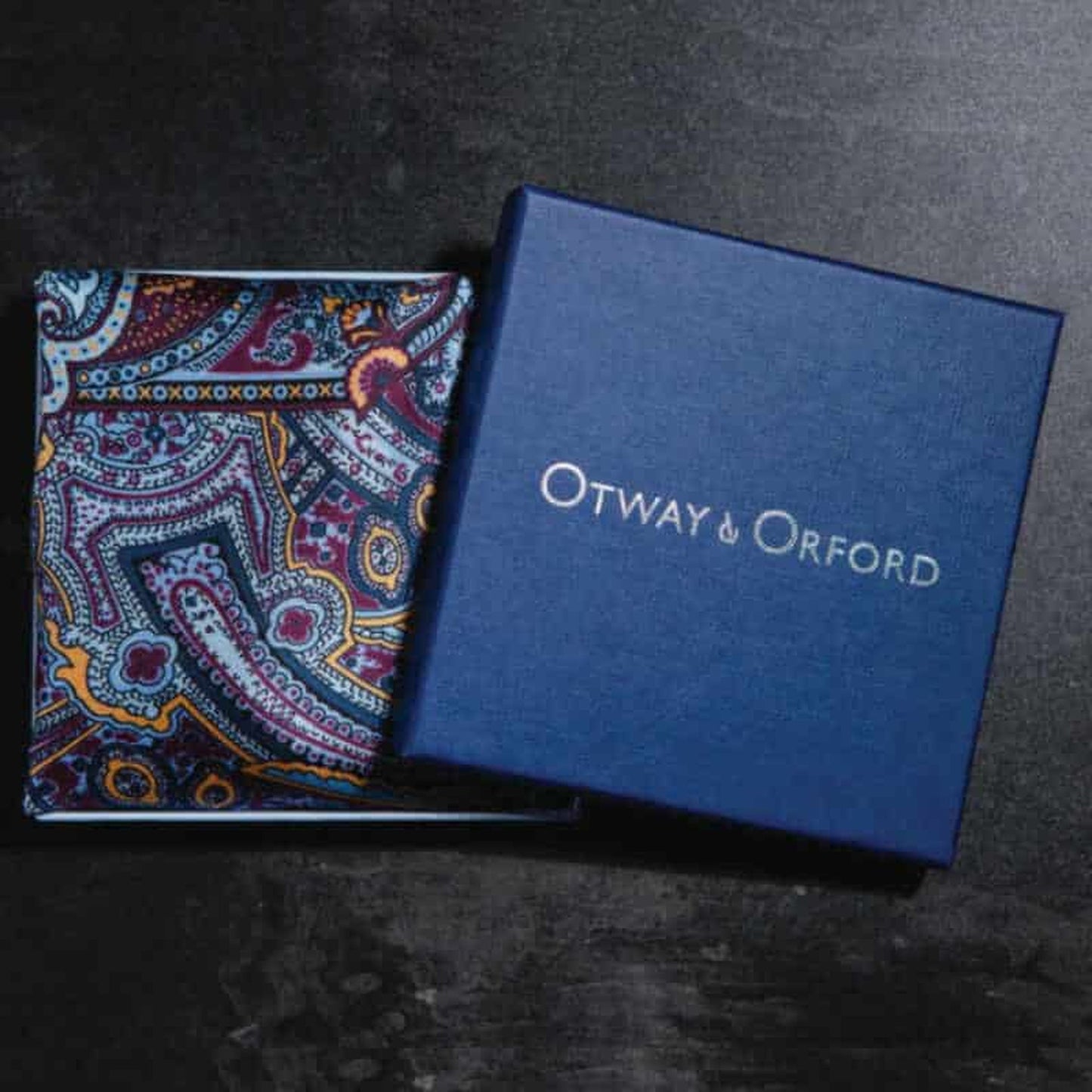 Labyrinth Silk Pocket Square - Pale Blue, Burgundy & Gold