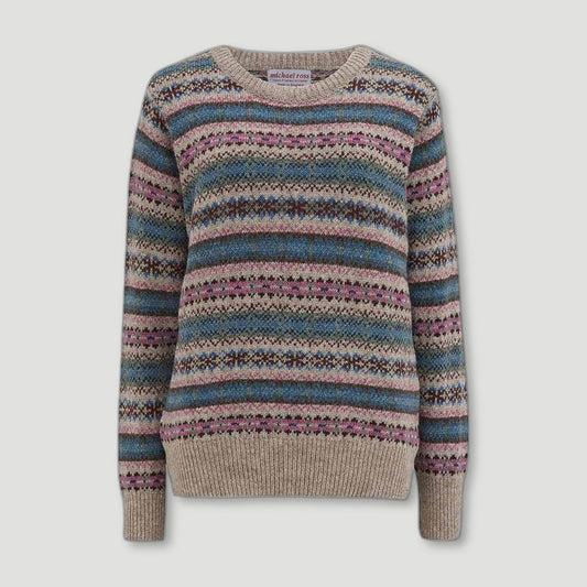 Ladies Harvest Fair Isle - Oatmeal from Michael Ross - British Made Wool Jumpers