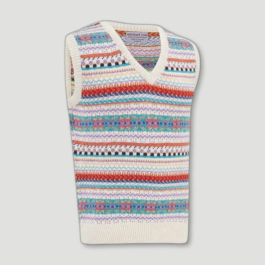 Ladies Mountain High Fair Isle Slip - White from Michael Ross - British Made Wool Jumpers