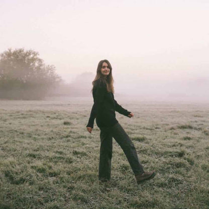 Ladies Navy Waffle Crew Neck Jumper