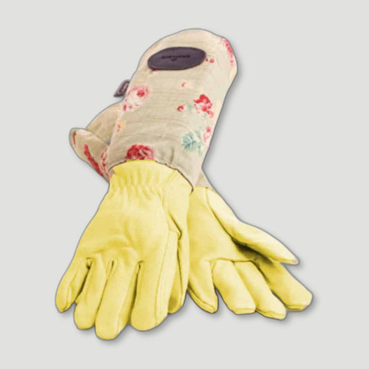 Large Floral Green Gardening Gloves from Bradleys Tannery - British Made Gardening Gloves