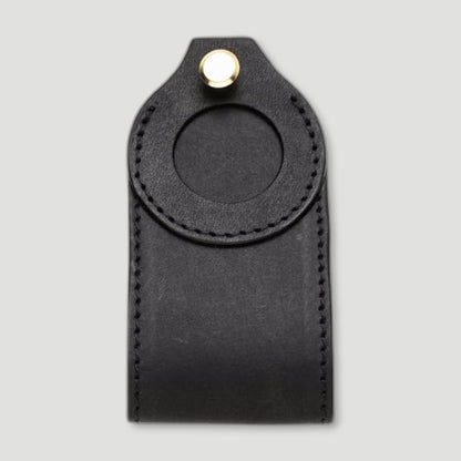 Tag detail of Leather AirTag Key Organiser - Ebony Black from Garstin 1871 - British Made Leather Accessories