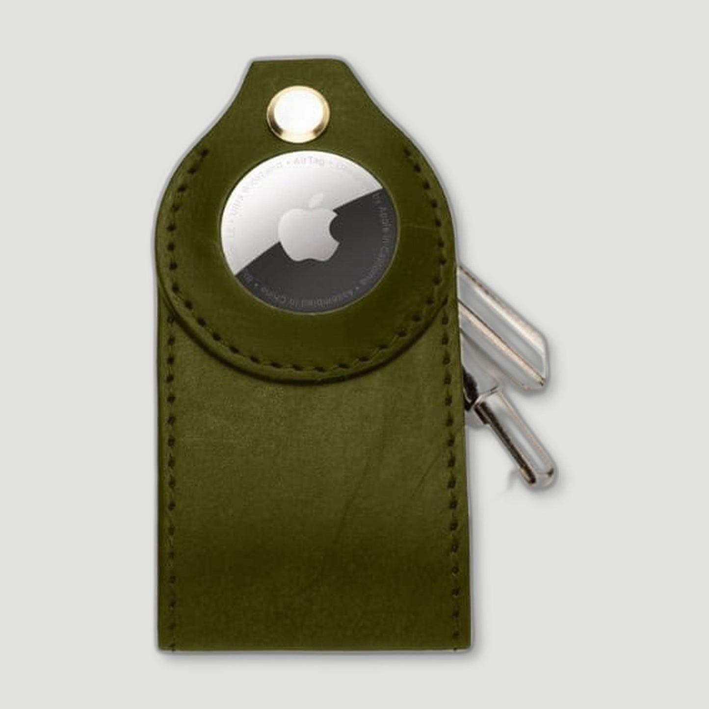 Front view of Leather AirTag Key Organiser - Olive Green from Garstin 1871 - British Made Leather Accessories