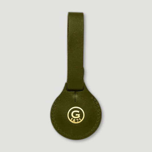 Back view of Leather AirTag Luggage Tag - Olive Green from Garstin 1871 - British Made Leather Accessories