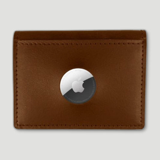 Front view of Leather AirTag Wallet - Chestnut Brown from Garstin 1871 - British Made Leather Accessories